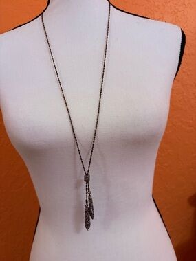 Lia Sophia Long Bronze-Tone Tassel Necklace with Feather Drops